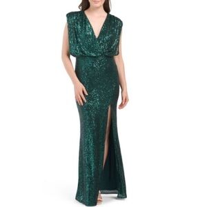 BCBG emerald green gown dress with slit